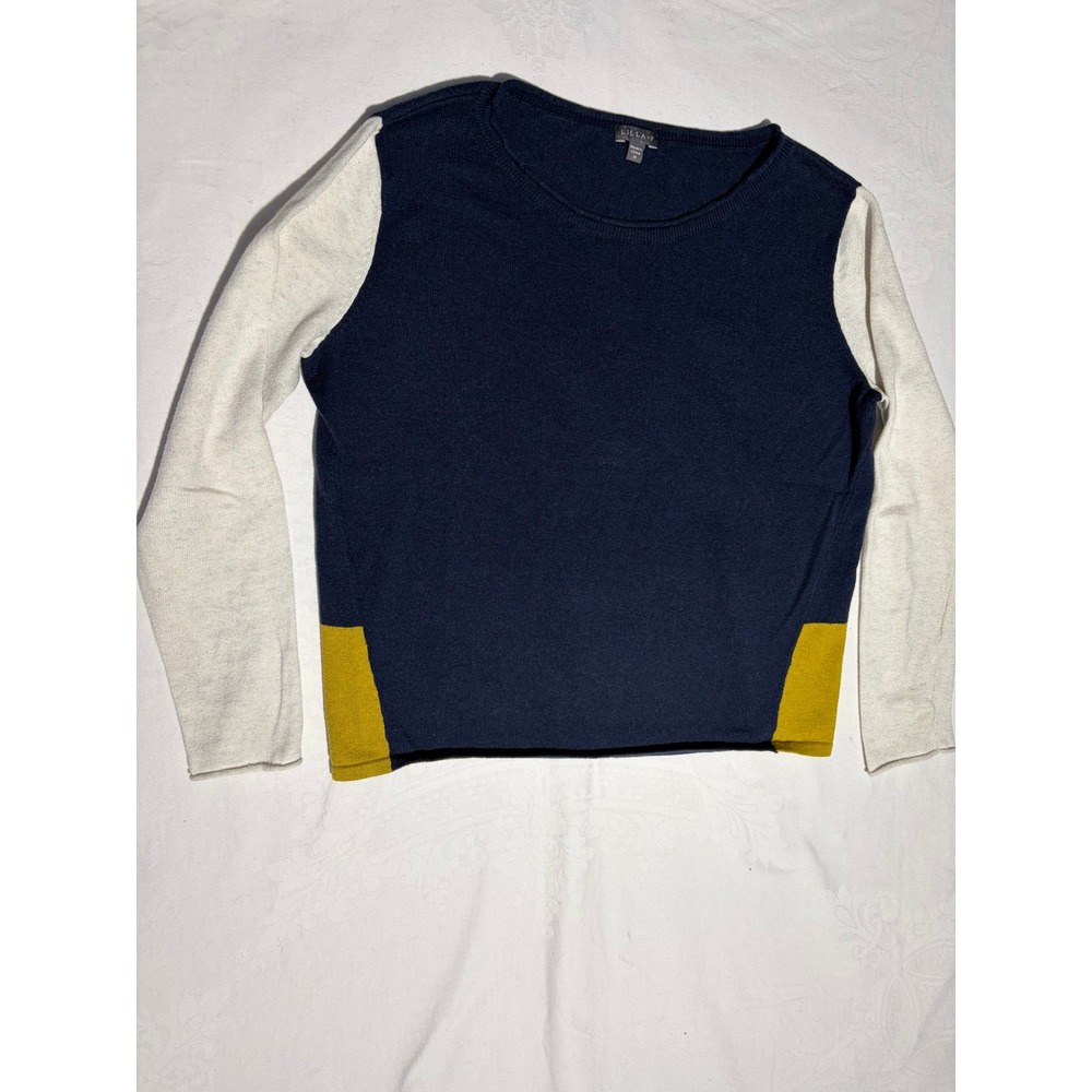 Lilla P Navy Blue Colorblock Cotton Cashmere Blend Sweater Size M